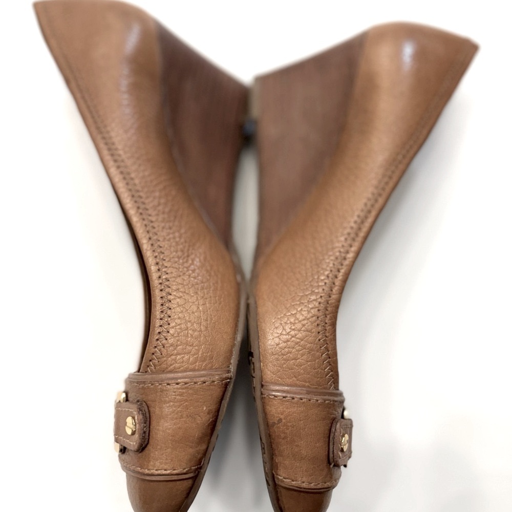 Tory Burch Brown Leather 'Ambrose' Wedge Pumps - Picture 11 of 16